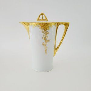 Vintage White & Heavy Gold Embossed Chocolate Pot Germany Art Nouveau Dining